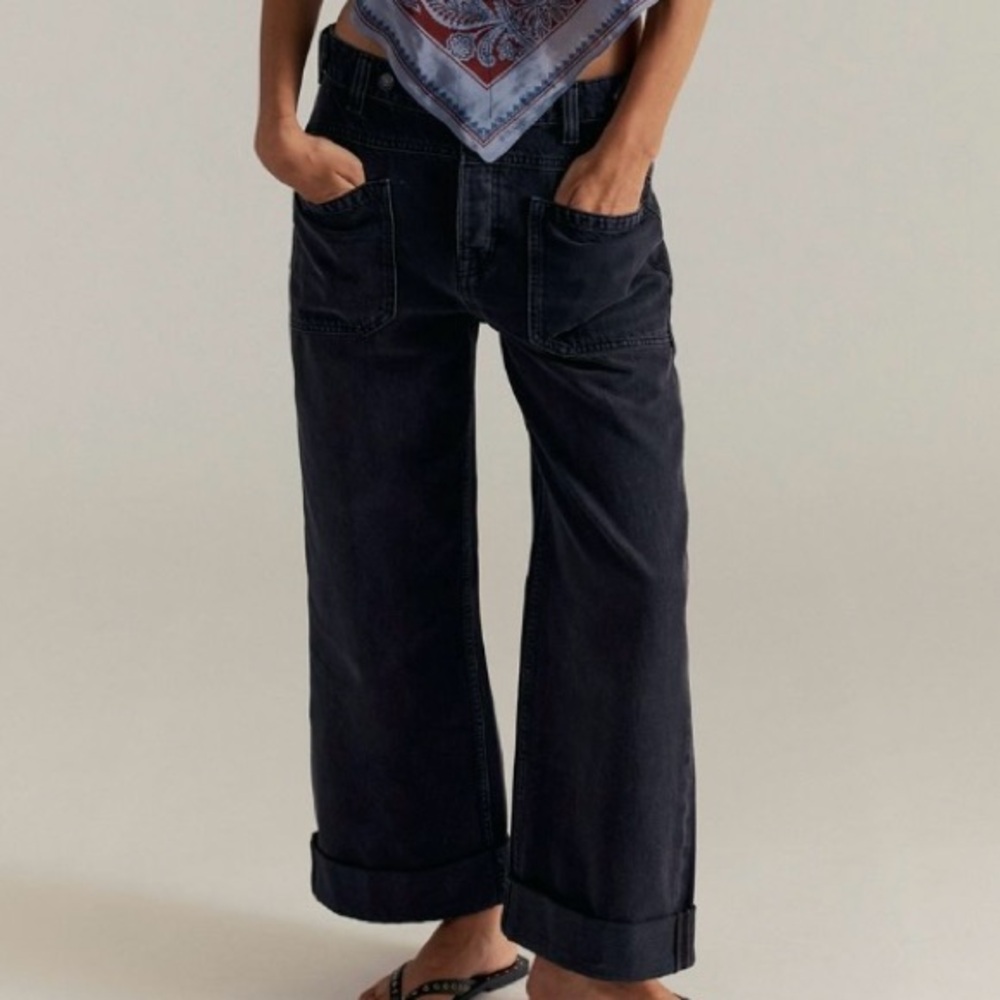 NWT Free People We the Free Palmer cuffed jeans in outer space - 31 - Picture 6 of 11